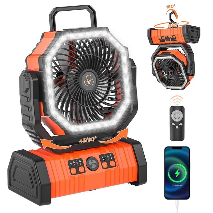 3 in 1 Rechargeable Wireless Camping 12inch Fan 20000mAh Power bank with Light- orange thumbnail 3