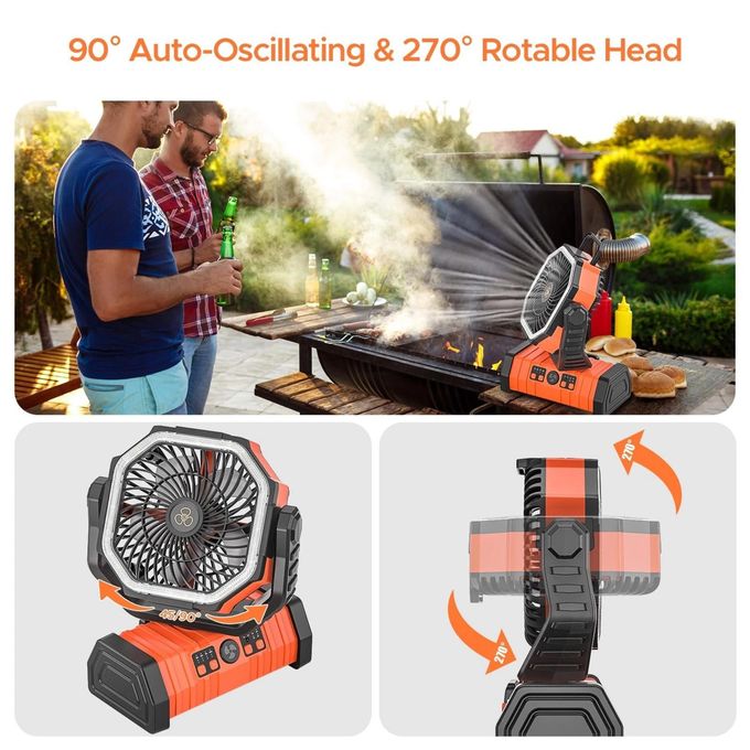 3 in 1 Rechargeable Wireless Camping 12inch Fan 20000mAh Power bank with Light- orange thumbnail 4