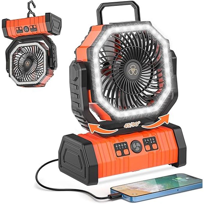 3 in 1 Rechargeable Wireless Camping 12inch Fan 20000mAh Power bank with Light- orange thumbnail 5