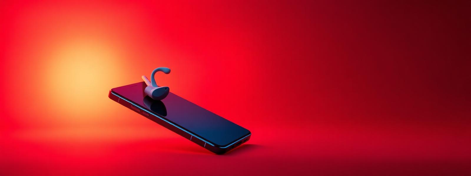 Phones and earbuds on a red background
